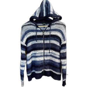 LRL Lauren Ralph Lauren Chunky Knit Neutral Blue Hooded Full Zip Jacket women L